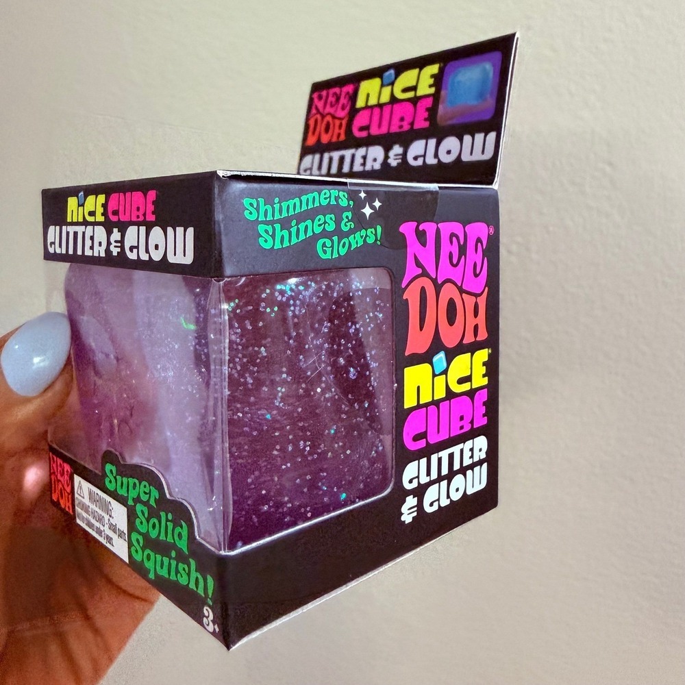 NeeDoh Nice Cube Glitter Glow Squishy Toy‎ Purple Nee Doh Fidget Schylling NEW - Picture 3 of 6